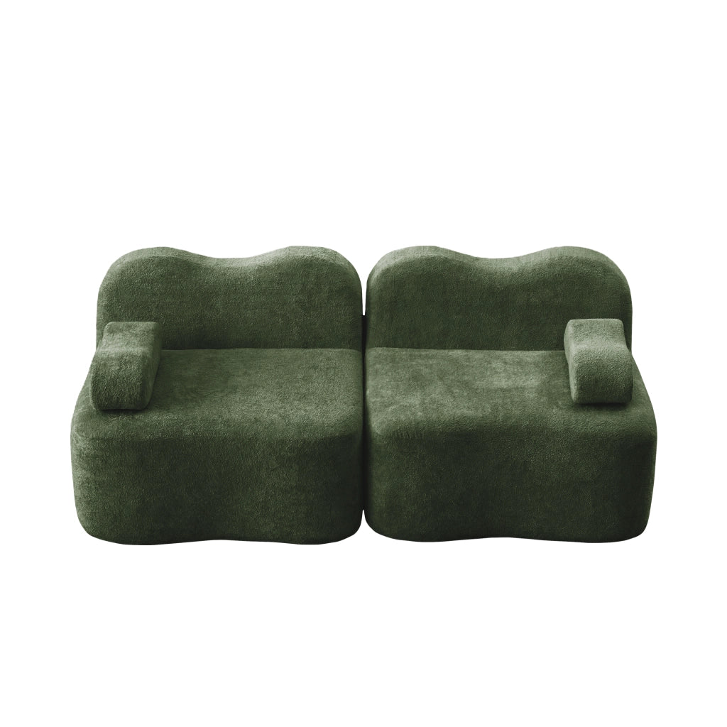 Divano Modulare 2 Posti Boneless ¨C MINIMAL ¨C Tessuto Verde, Cuscini Morbidi, Braccioli Mobili