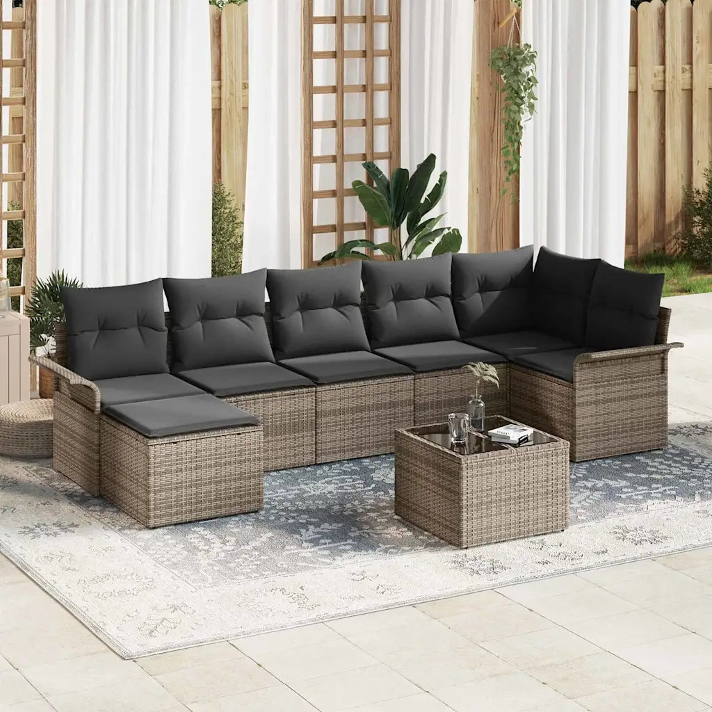 Set Divano da Giardino con cuscino 8 pcs Grigio Poly Rattan 3345459
