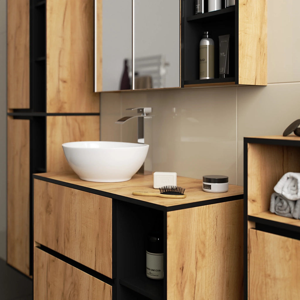 Mobile bagno sospeso VAMI Rovere Craft, Nero 35 cm 1 anta 35x30x80 cm