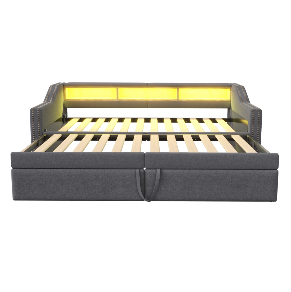 Divano letto estraibile 90/180x200 cm con LED, USB e vani laterali