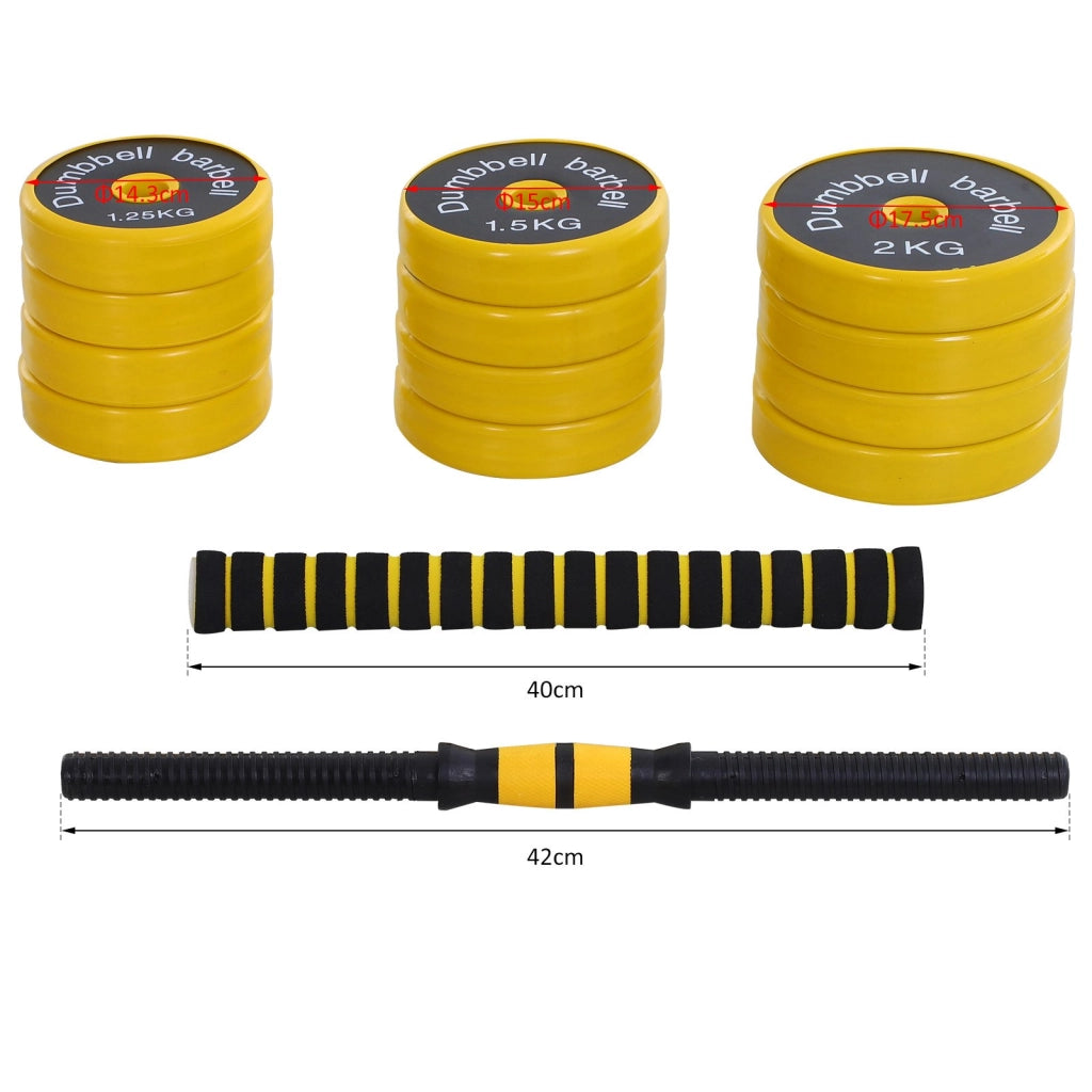 EasyComfort Set Manubri Regolabili 2 in 1 con Barra Bilanciere, Pesi Manubri Pesi con 12 Dischi per Allenamento Casa/Palestra, Nero e Giallo