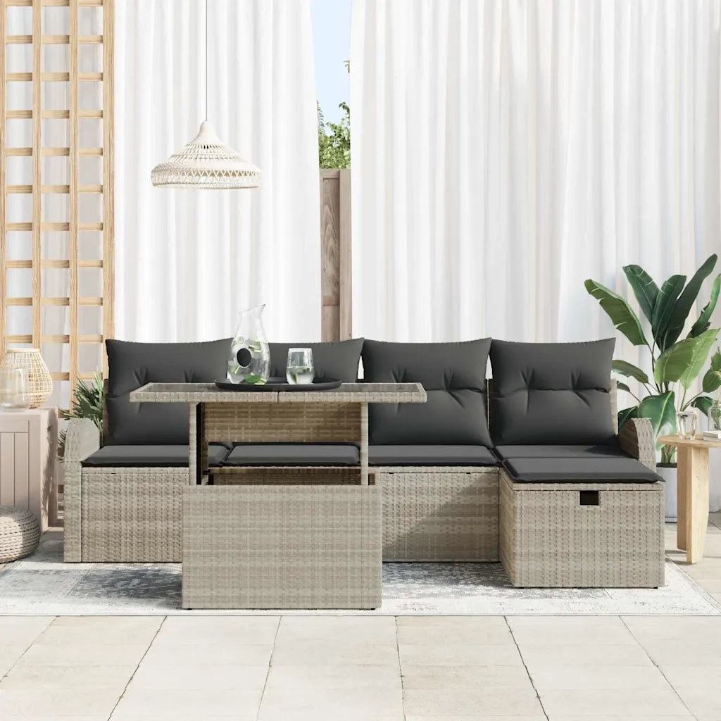 Set Divano da Giardino 6 pcs Grigio chiaro Poly Rattan 3361081
