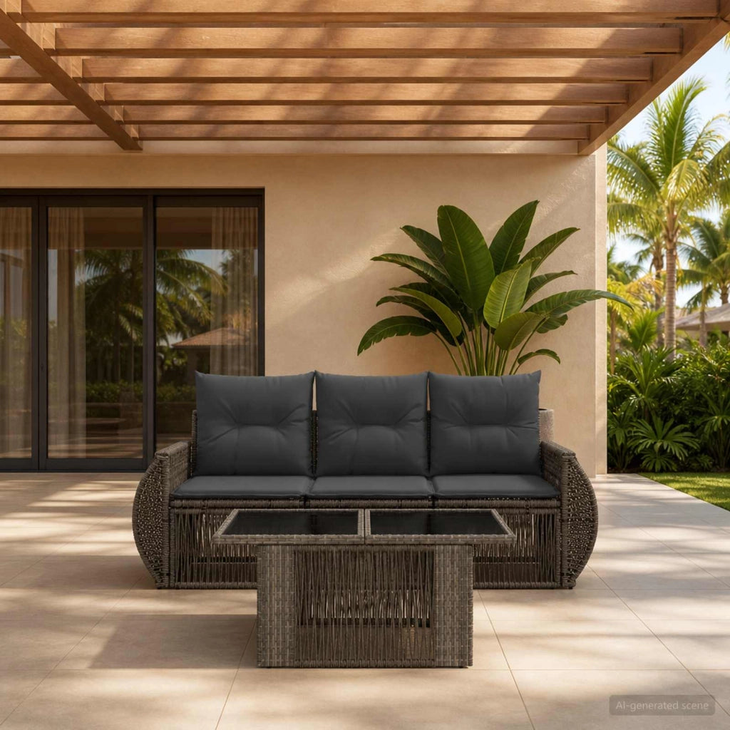 Set Divano da Giardino 4 pz Grigio e Grigio Scuro polyrattan 3436892