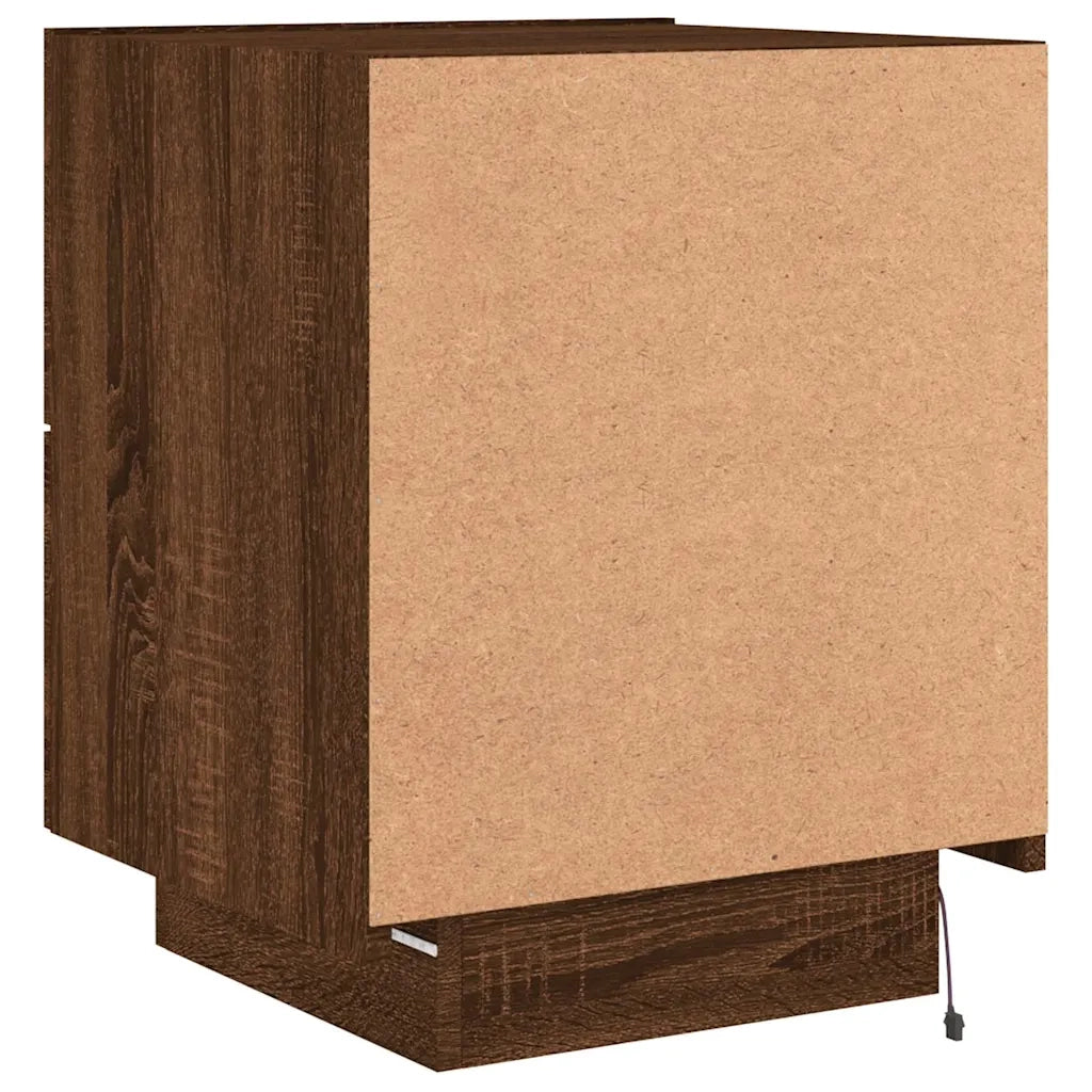 Comodino con Luci LED Rovere Marrone in Legno Multistrato 836747