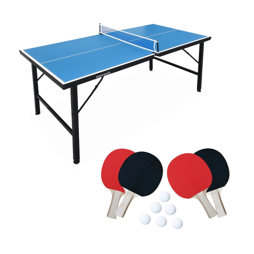 Mini tavolo da ping pong per interni pieghevole con 4 racchette e 6