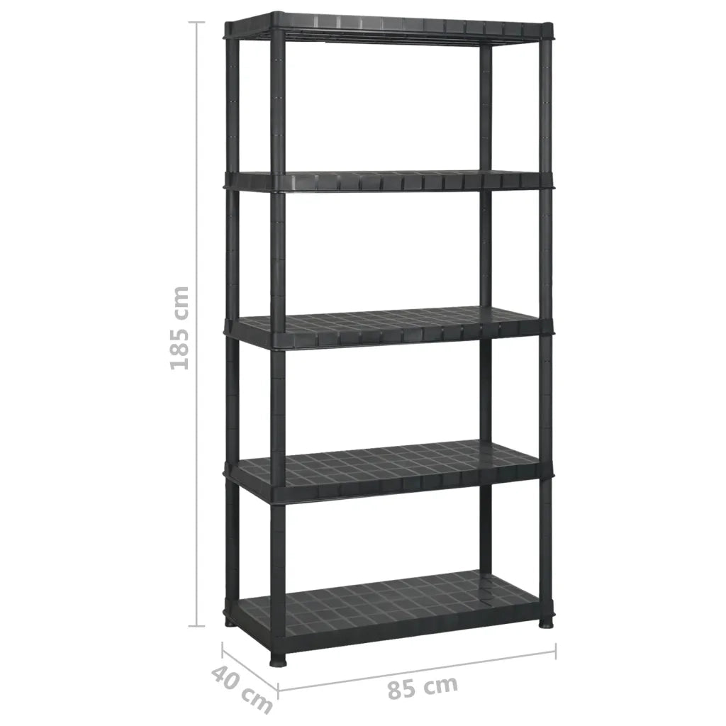 Scaffale a 5 Ripiani Nero 340x40x185 cm in Plastica 3059861