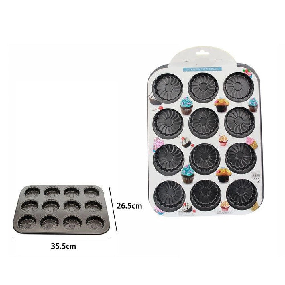 Trade Shop - Stampo Teglia Vassoio Antiaderente 12 Muffin Cupcake Budino 35,5 X 26,5 Cm 59945 -