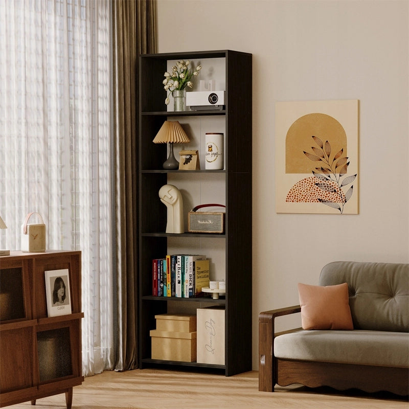 Libreria moderna in stile loft con 5 ripiani, alta, nera, per soggiorno