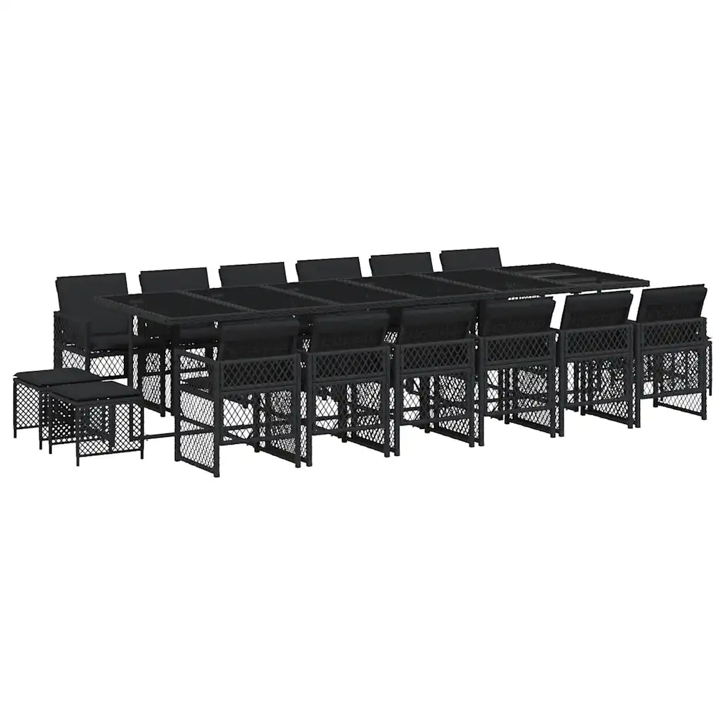 Set da Pranzo da Giardino 17 pz con Cuscini Nero in Polyrattan 3210823