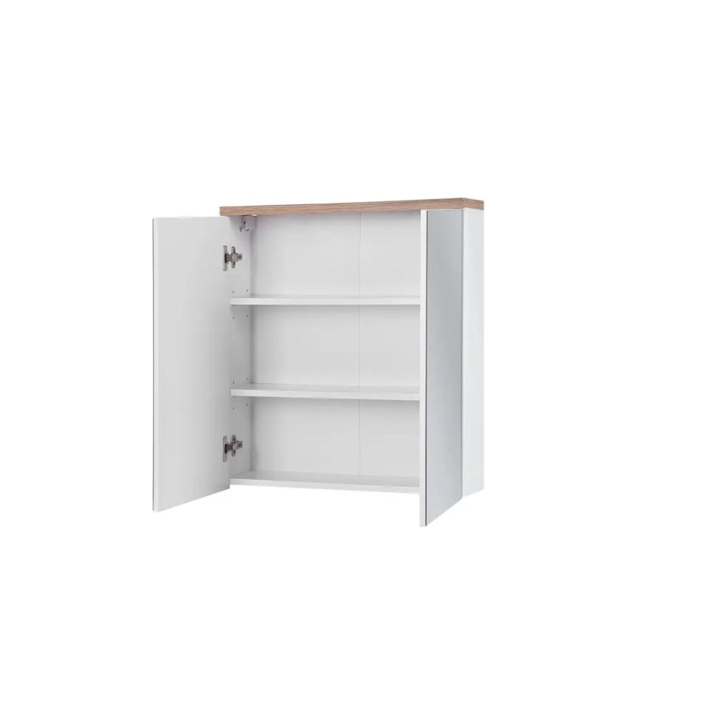 Mobile bagno ERMANO – Rovere chiaro e bianco lucido – 60x70 cm – 2 porte specchio – Da appendere