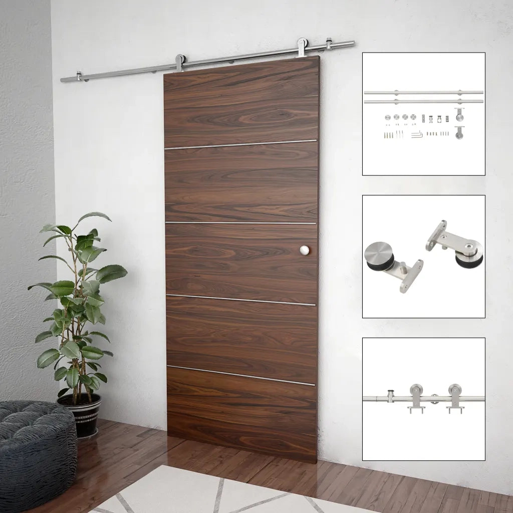 Kit Binari Porta Scorrevole 183 cm Acciaio Inossidabile Argento 142825