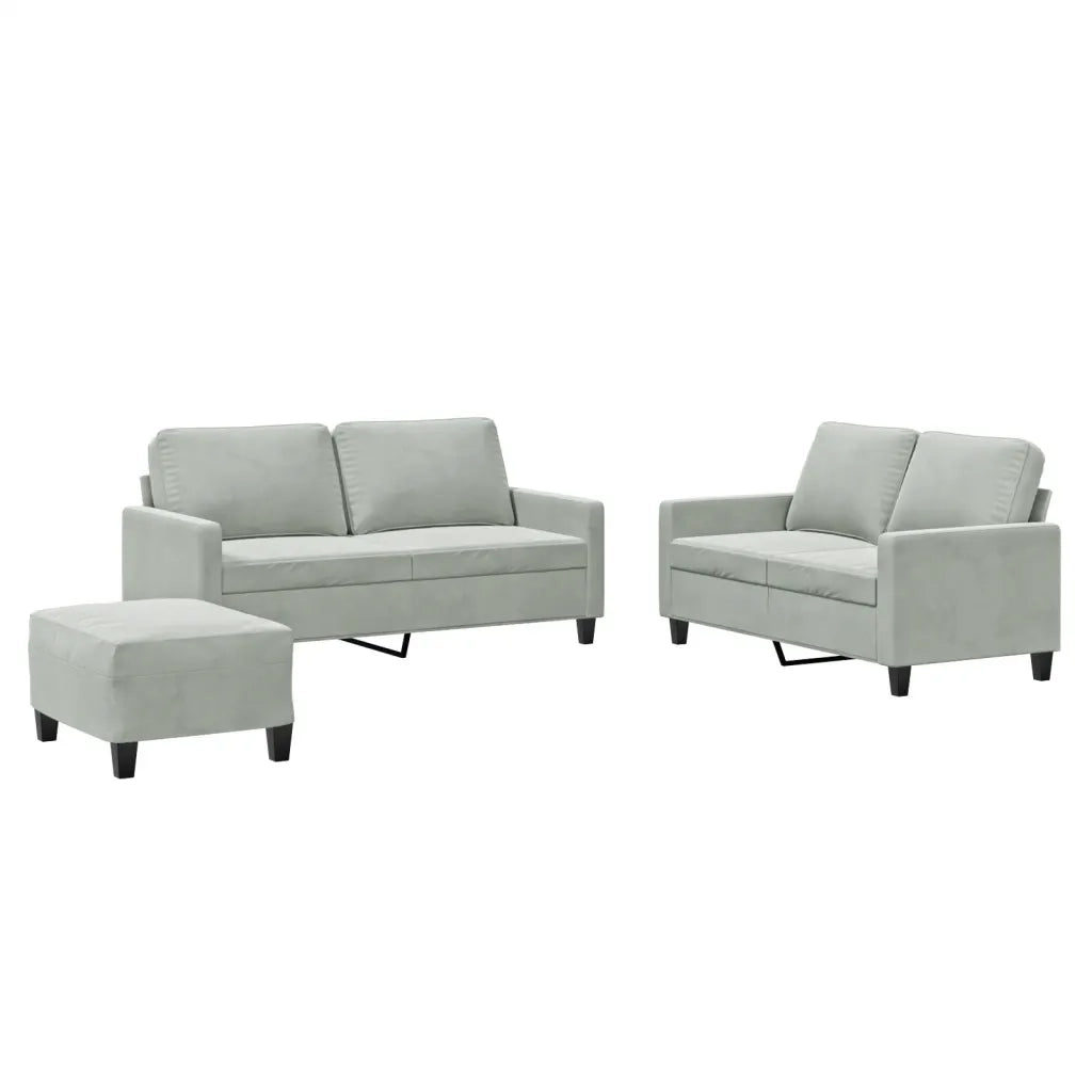 Set di Divani 3 pz con Cuscini Grigio Chiaro in Velluto
