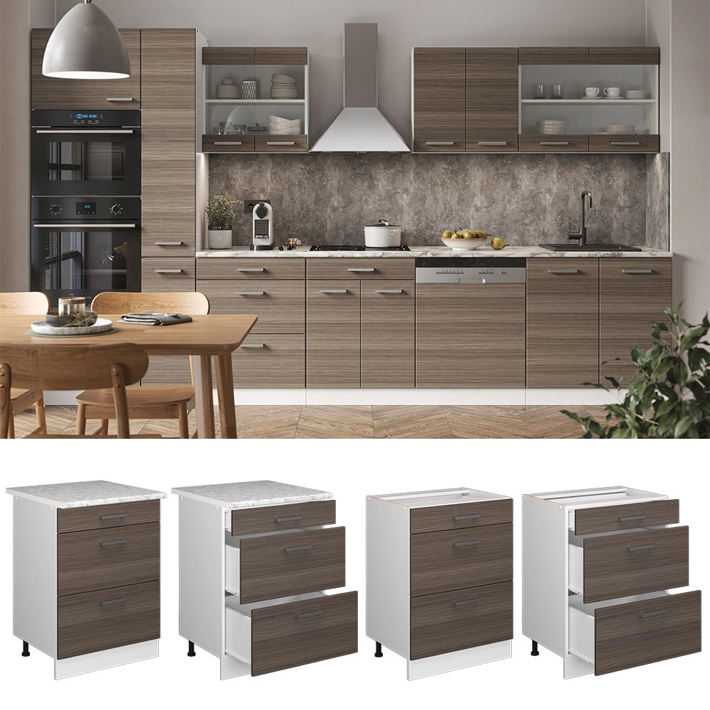Mobiletto base per cucina R-Line Grigio nobile/Bianco 60 cm con cassetti PL Marmo Vicco