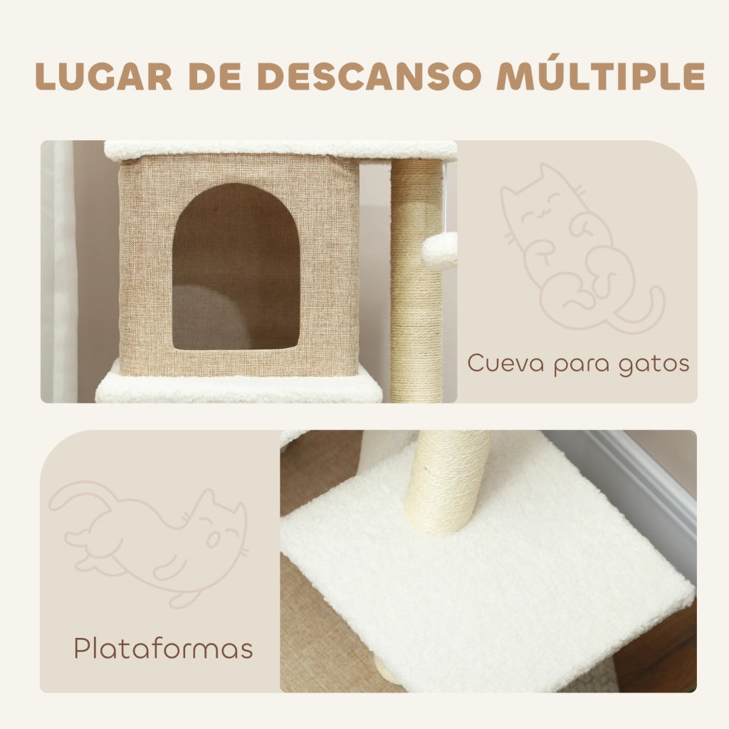 Albero tiragraffi per gatti con 2 tane e piattaforme ¨C Minimal ¨C 140 cm marrone chiaro
