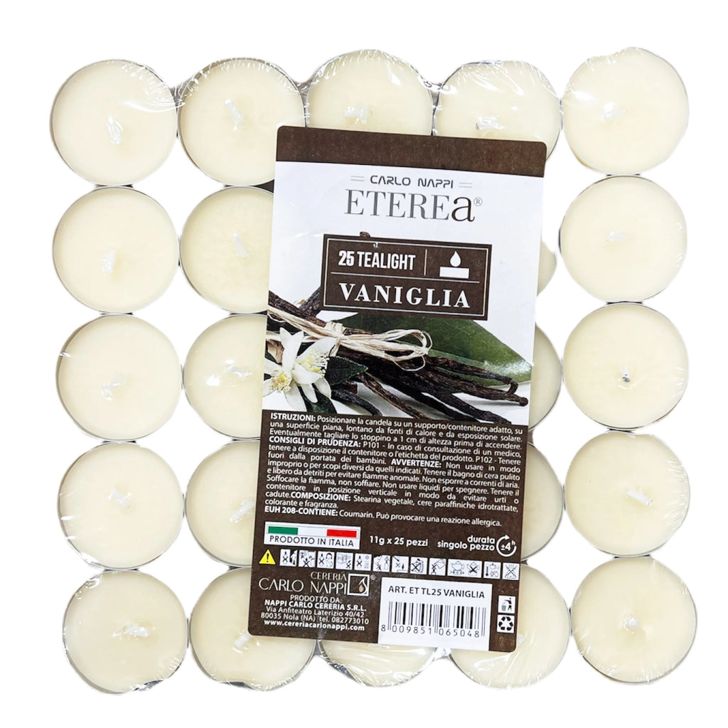 TEA LIGHT PROFUMATE ALLA VANIGLIA IN CONFEZIONE DA 25 PEZZI