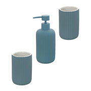 Set accessori bagno in ceramica blu con dispenser sapone e due portaspazzolini Spring