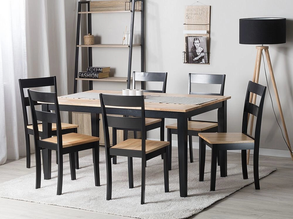 Tavolo da pranzo in legno chiaro e legno di gomma Nero 75 x 150 x 90 cm gambe in legno superficie laccata scandinavo