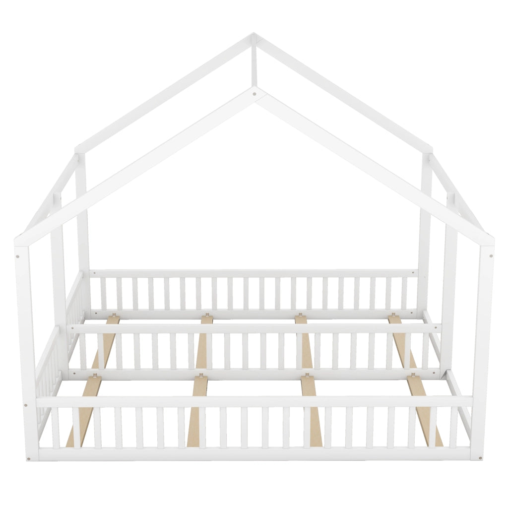 Letto singolo 90x200 in legno di pino e MDF, design a casetta, bianco