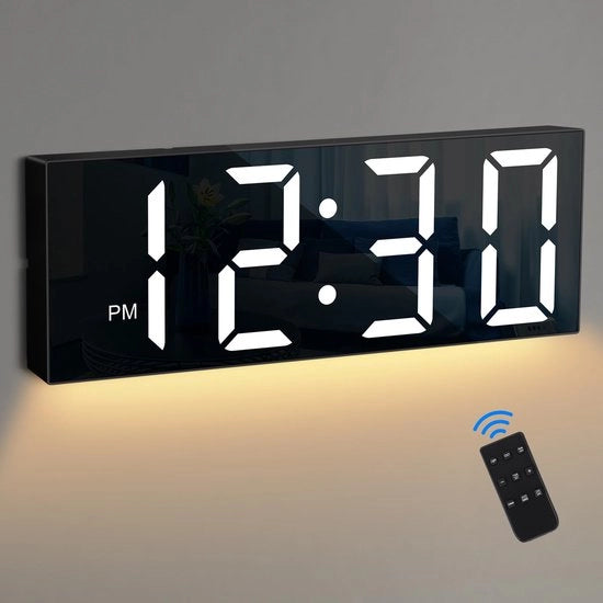 Orologio da Parete con Display Grande e Luce Notturna - Nero