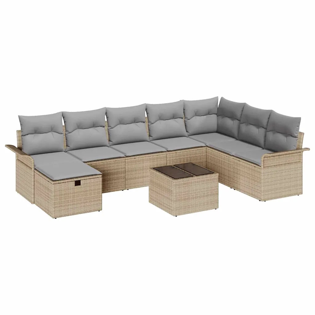 Set Divano da Giardino con cuscino 9 pcs Beige Poly Rattan