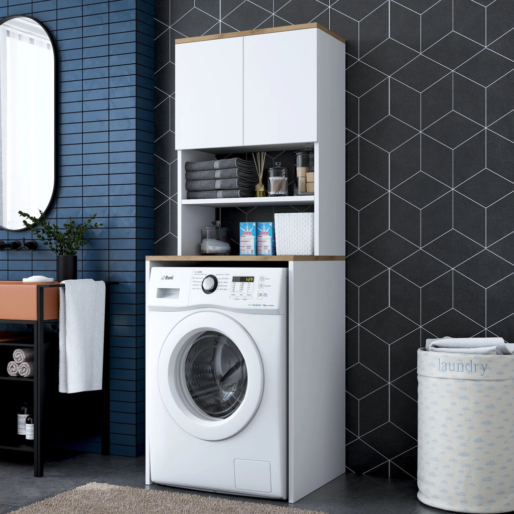 Mobile per lavatrice in legno "Kado" - 65 x 60 x 183 cm - Bianco