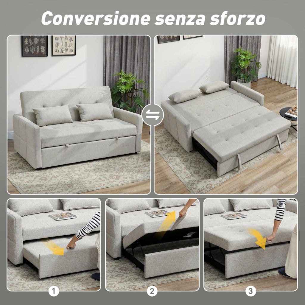 Divano Letto Clic Clac 2 Posti con Cuscini in Tessuto ¨C Zephmum ¨C Marrone Chiaro