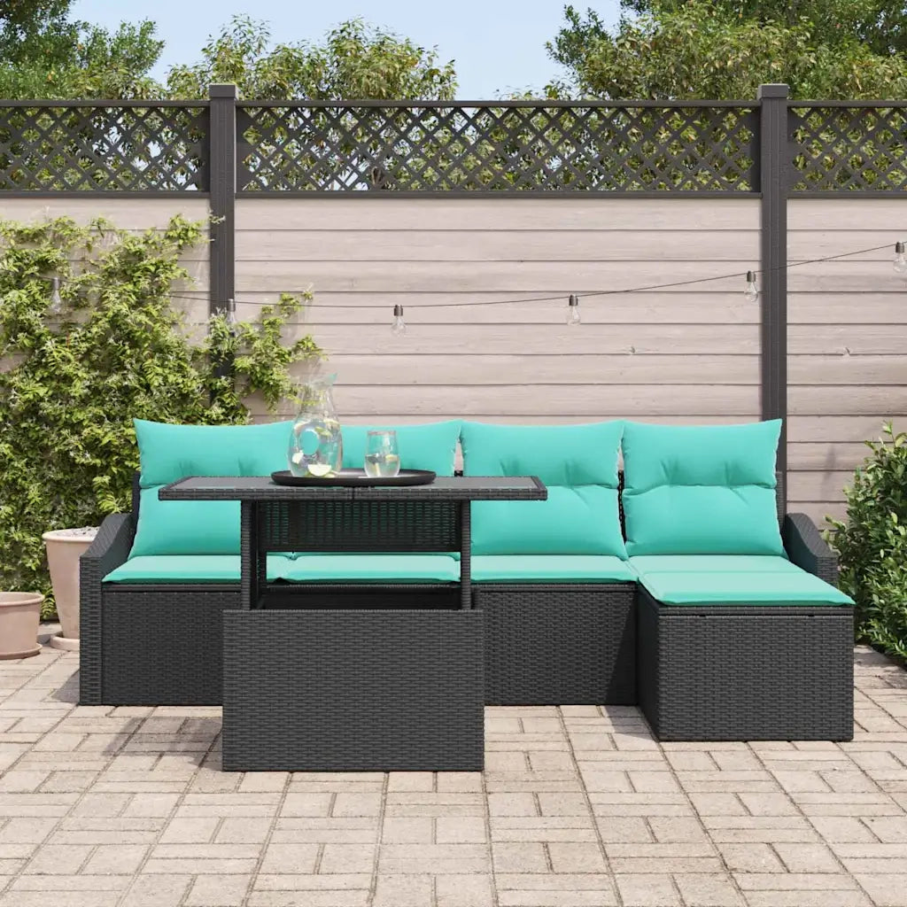 Set Divano da Giardino con cuscino 6 pcs Nero e Blu polyrattan 3348992