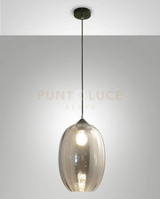 INFINITY SOSPENSIONE 1 LUCE D.25cm IN VETRO  FUME' E STRUTTURA IN METALLO NERA ATTACCO E27 SMART C/ACCESS.