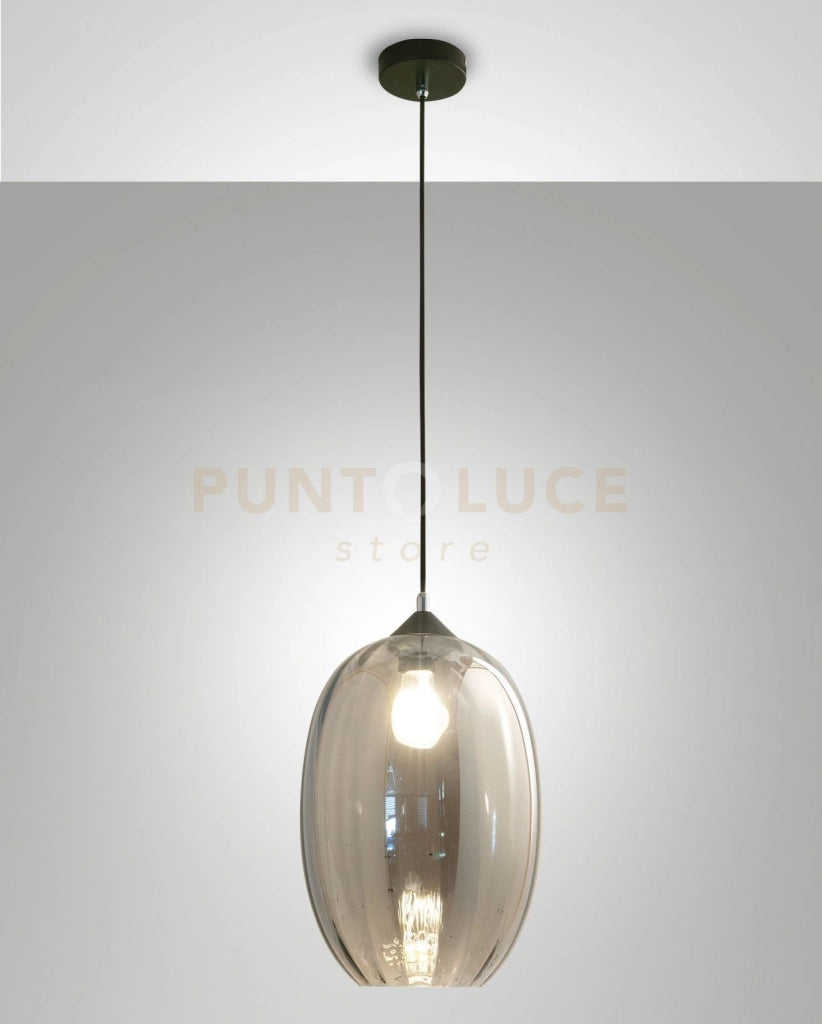 INFINITY SOSPENSIONE 1 LUCE D.25cm IN VETRO  FUME' E STRUTTURA IN METALLO NERA ATTACCO E27 SMART C/ACCESS.