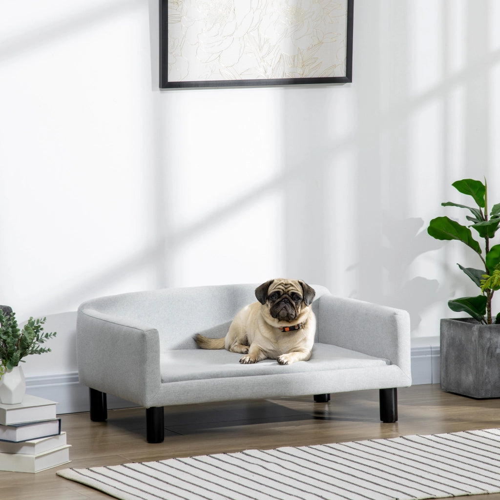 Divano per Cani Vellutato con Cuscino e Braccioli ¨C Minimal ¨C 82x54x36 cm, Grigio Chiaro