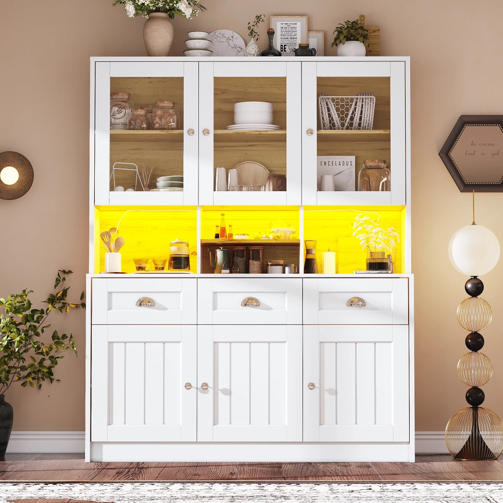 Mobile Buffet con LED ¨C MINIMAL ¨C Bianco/Nero, Ripiani Regolabili, 140x40x175