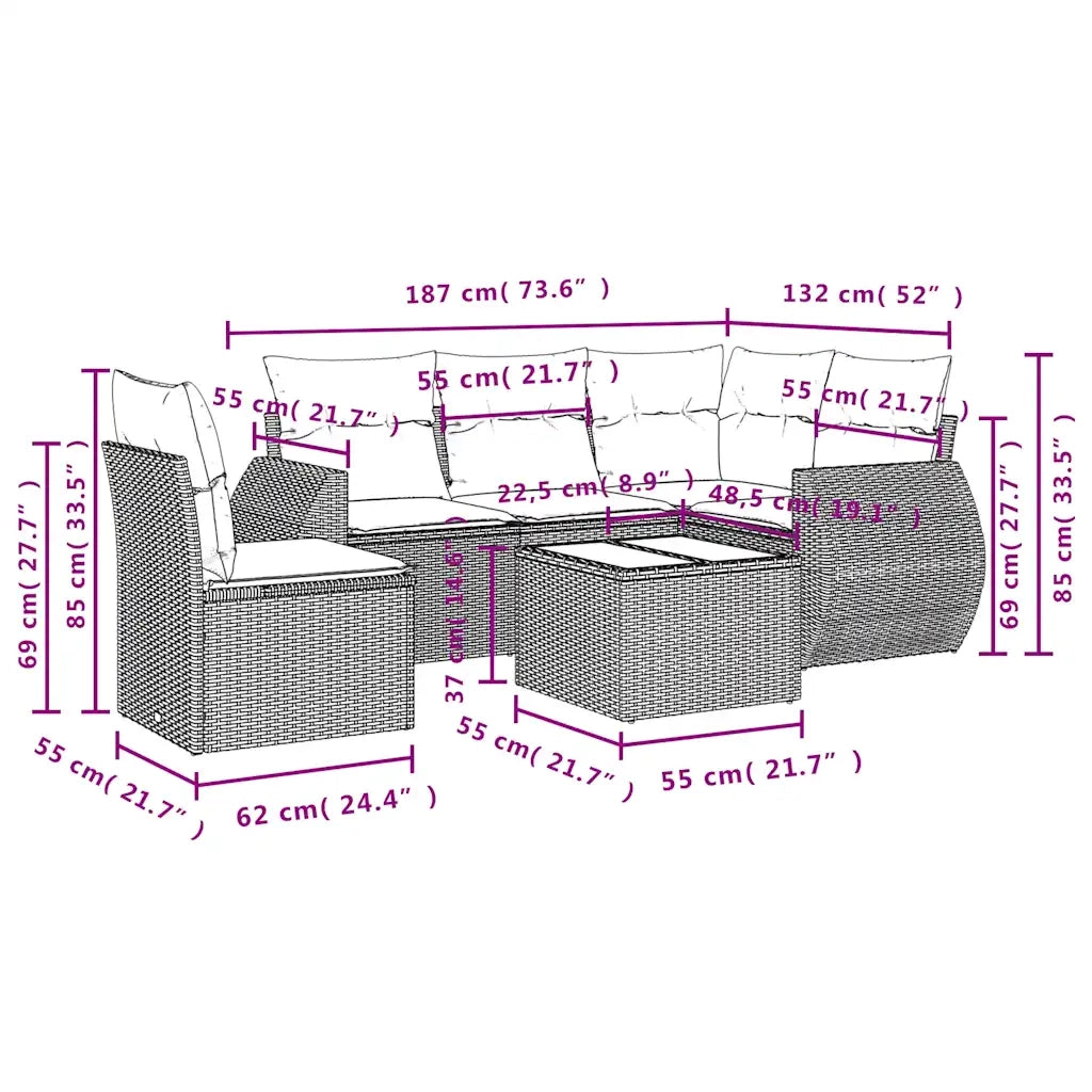 Set Divano da Giardino 6 pz con Cuscini Marrone in Polyrattan 3253720