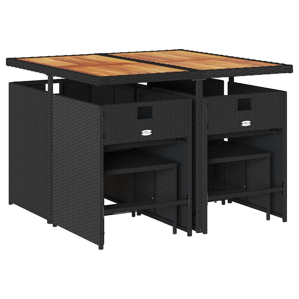 Set da Pranzo da Giardino 9 pz con Cuscini Nero in Polyrattan 3211143