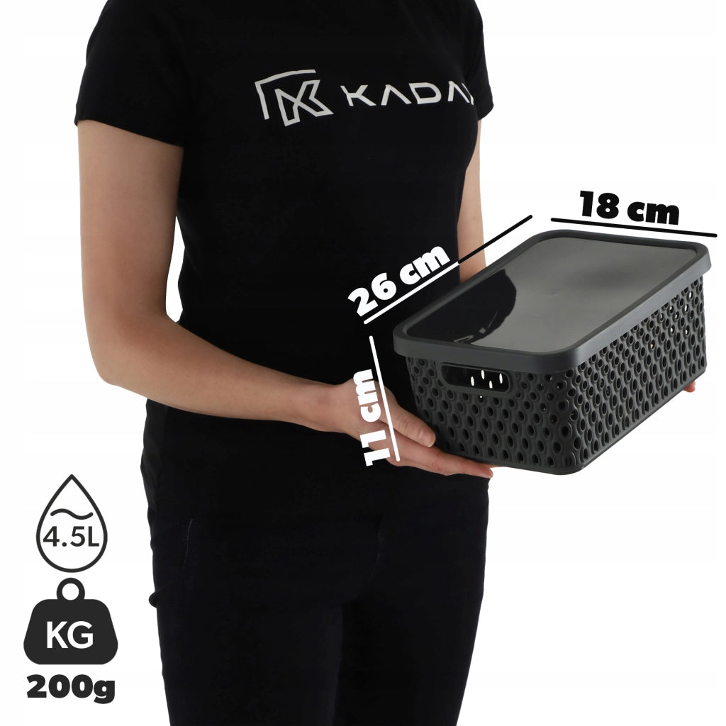 Set di 3 cestini in plastica KADAX con coperchio, colore grigio.