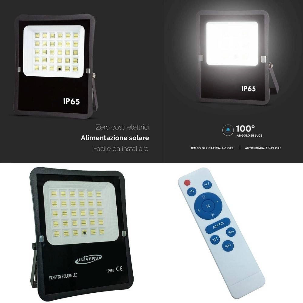 Trade Shop - Faro Con Pannello Solare Ip65 E Sensore Crepuscolare Proiettore 50 100 200 300w -  50 Watt