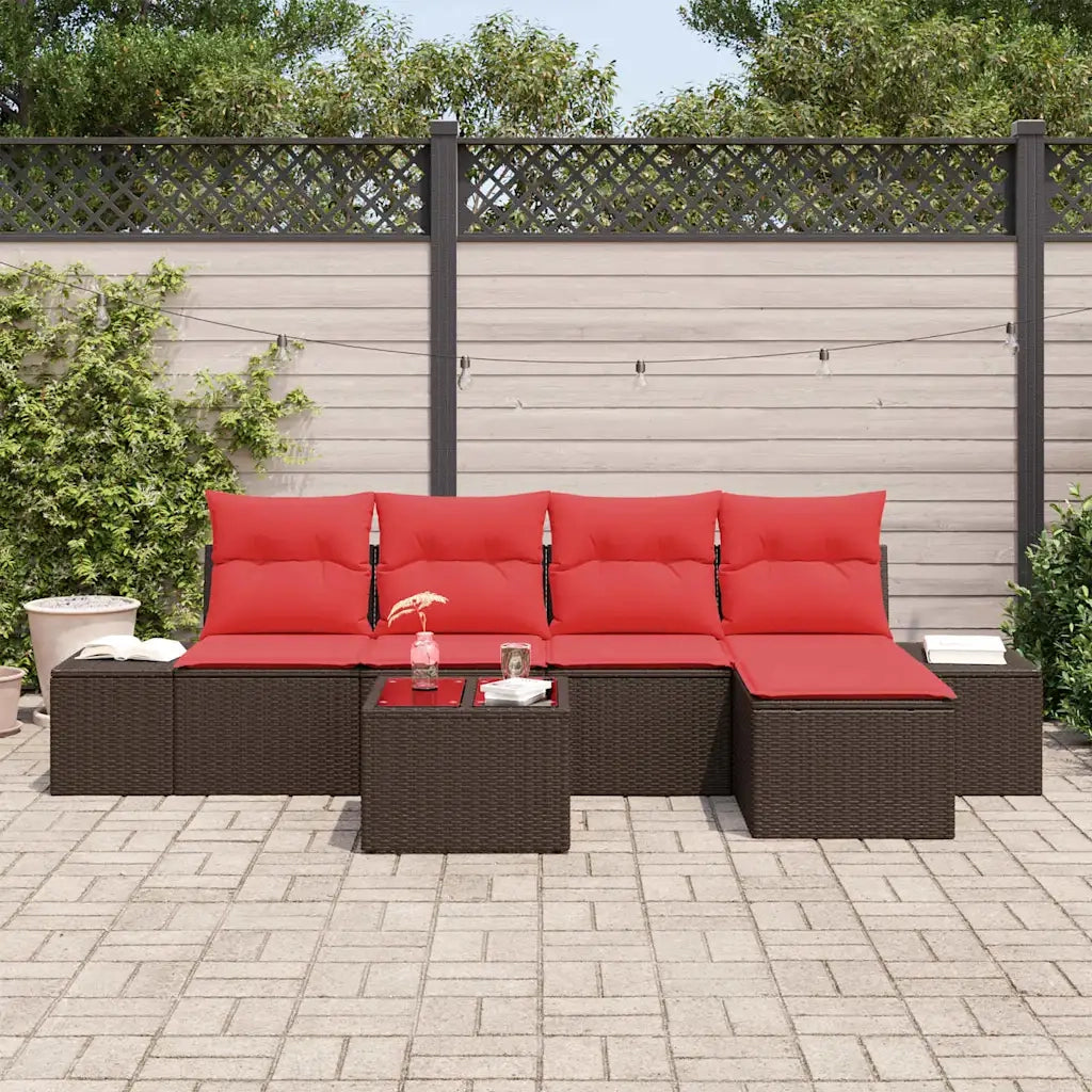 Set Divano da Giardino con cuscino 6 pcs Marrone polyrattan 3347034