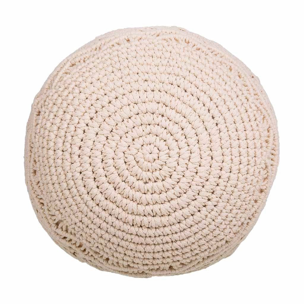 Puf in cotone intrecciato panna 45x45x40h