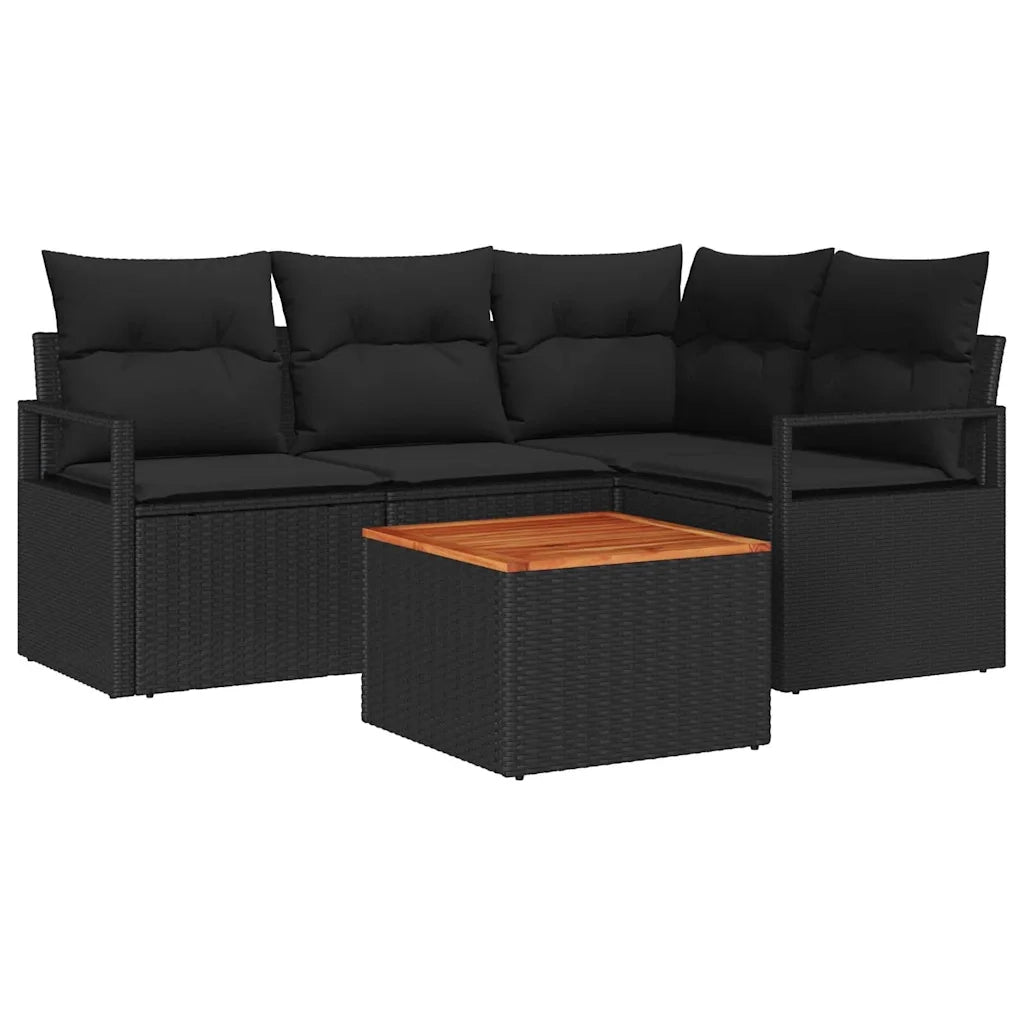 Set Divano da Giardino con archiviazione 5 pcs Nero polyrattan
