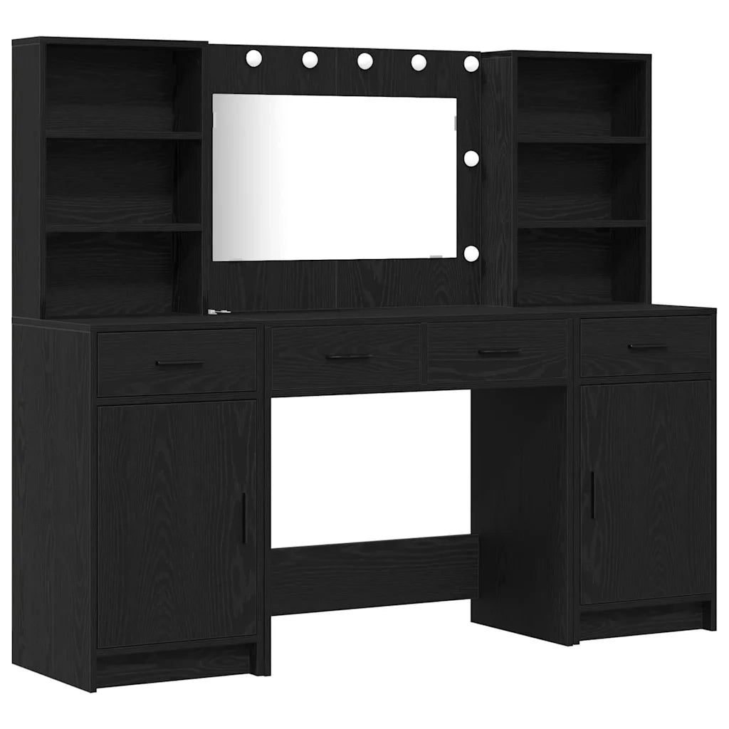 Set da tavolo da trucco con LED con cassetto 3 pcs Rovere Nero 3334282