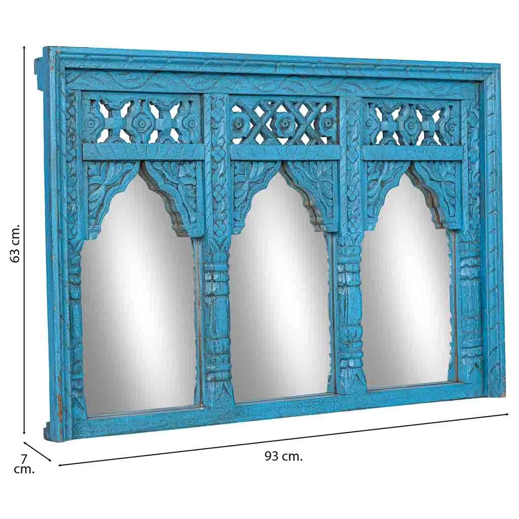 Specchio in legno blu 93x7x63 cm