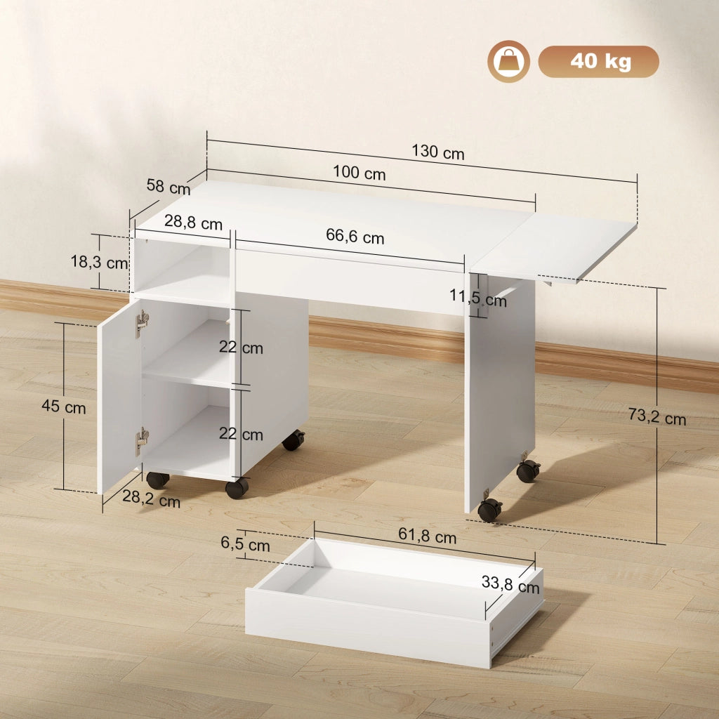 Scrivania per computer con ruote ¨C zephmum ¨C bianco 130x58x50 cm