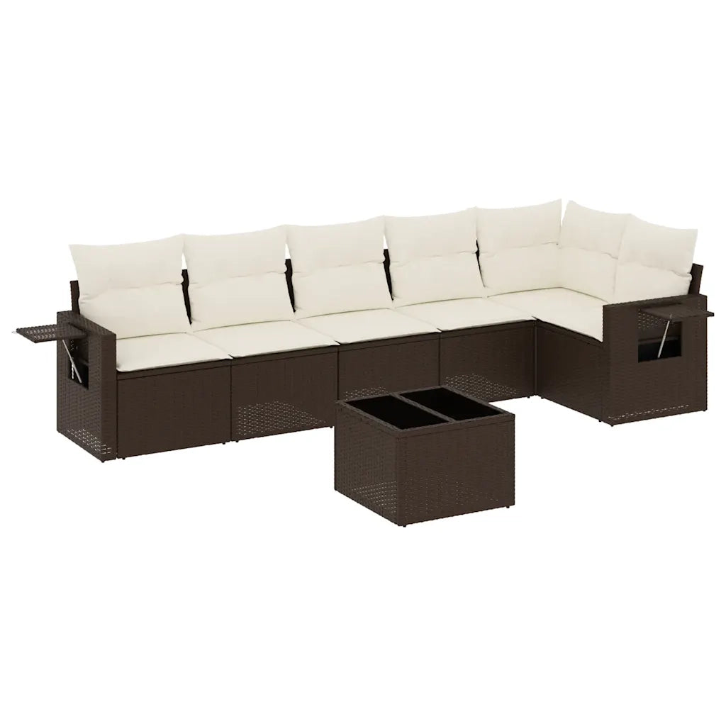 Set Divani da Giardino 7 pz con Cuscini Marrone in Polyrattan 3220202