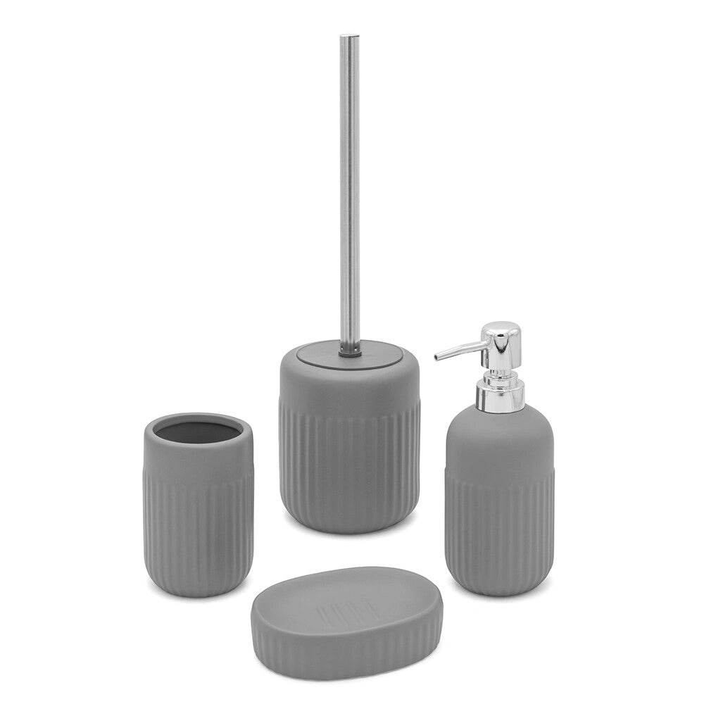 Set accessori bagno in ceramica grigia opaca con dispenser sapone e due portaspazzolini Cup