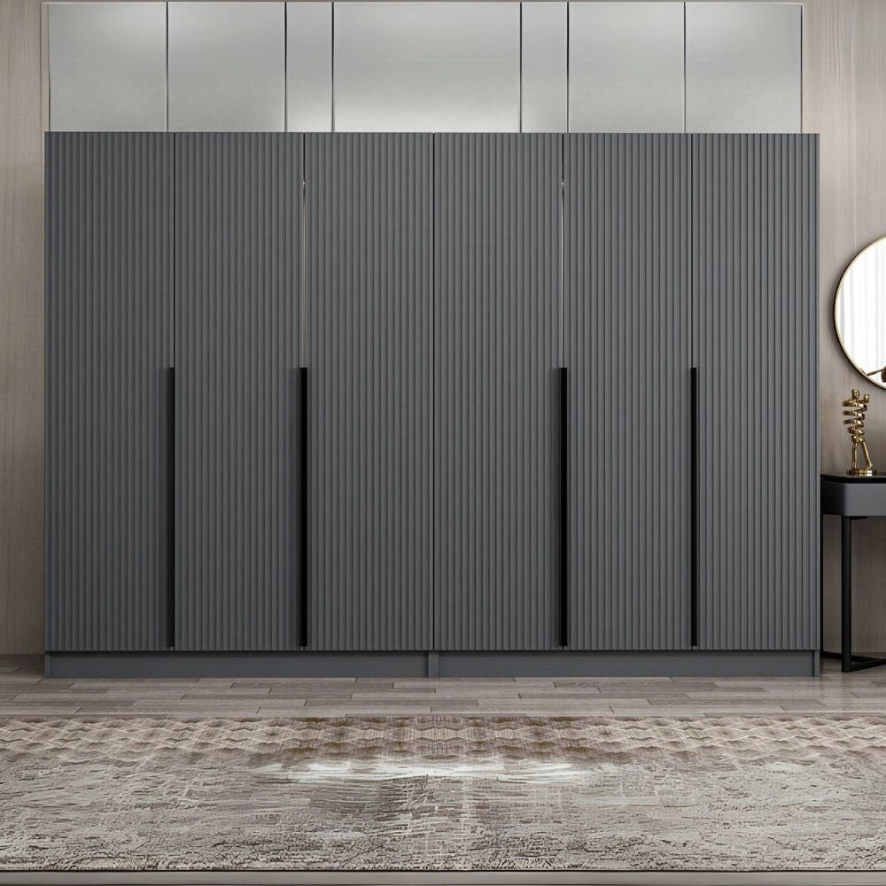 Armadio Kale 6 ante battenti effetto cannettato antracite 270x52x210H – Eleganza e capienza
