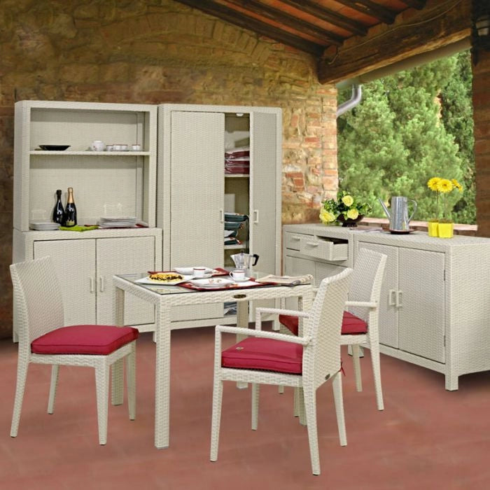Armadio da esterno in wicker 100x50xH80 cm, con 2 ante e ripiani - Armadio Da Esterno In Wicker 100x50xh80 Cm, Con 2 Ante E Ripiani Colore White (bianco Decapato) Materiale: wicker, Colore: Bianco