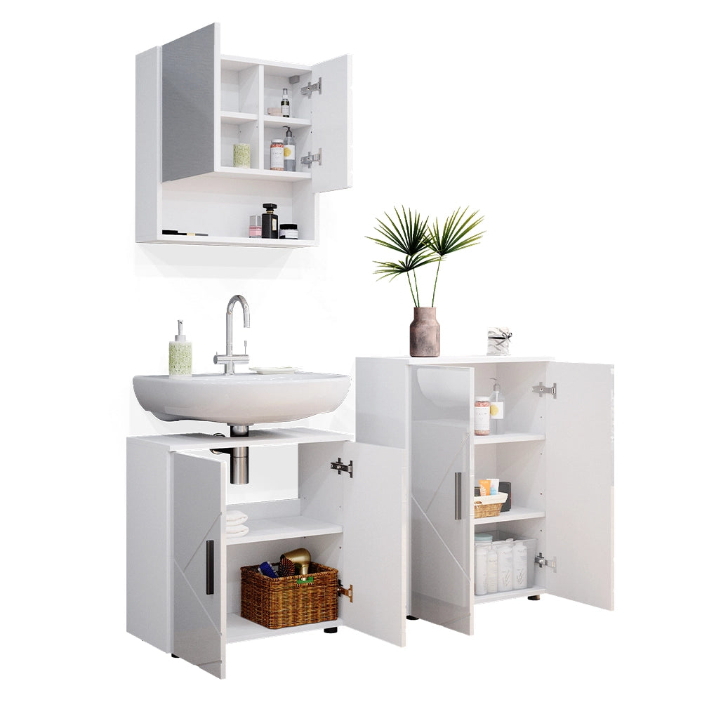 Vicco Set mobili bagno Bianco lucido 3 pezzi, con base 60 cm