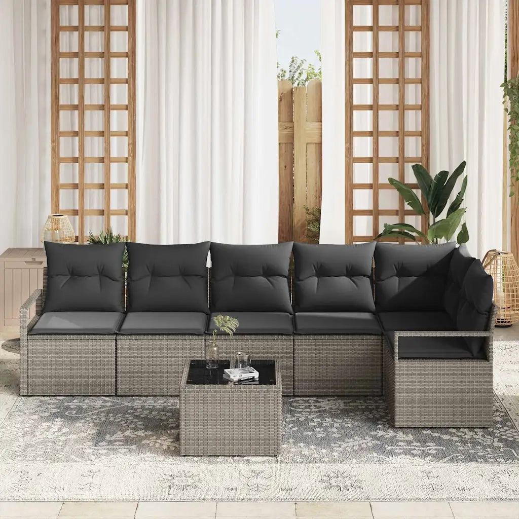 Set di divani con cuscino 7 pcs Grigio polyrattan
