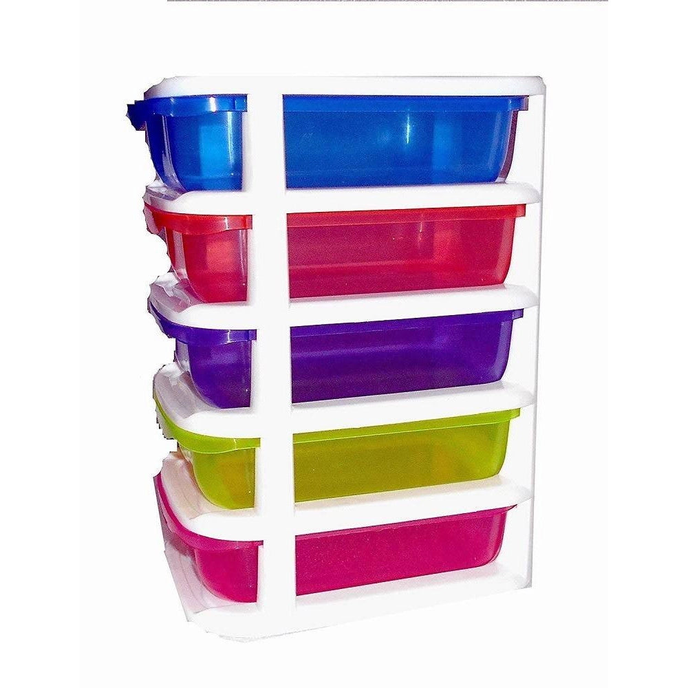 Trade Shop - Mini Scatola Di Stoccaggio Cassetto Desktop In Plastica A 5 Strati Multicolore -