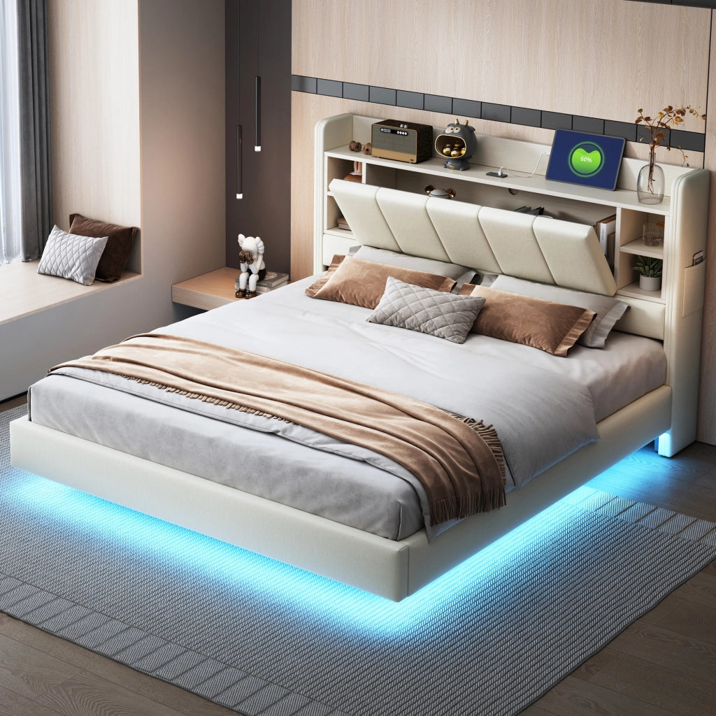 letto imbottito lino beige 160 x 200 cm