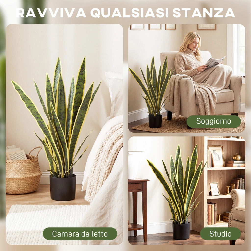 Pianta Finta Sanseveria Artificiale Realistica con Vaso ¨C Minimal ¨C Verde e Giallo ?15x80cm